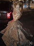 Mermaid V Neck Backless Sequins Ruffles Prom Dress LBQ3782